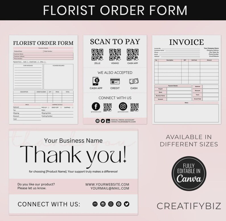 Printable Florist Order Form Canva Template Personalized Flower ...