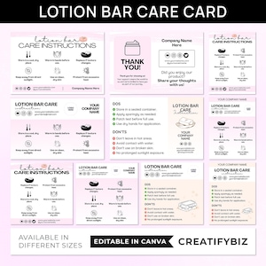 Editable Lotion Bar Care Card Template, Printable Lotion Bar Care Instructions Guide, Custom Lotion Bar Label Thank You Card Insert