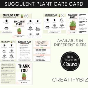 Printable Plant Succulent Care Card Template, Editable Succulent Plant Care Instructions Guide, Custom Plant Label Packaging Insert