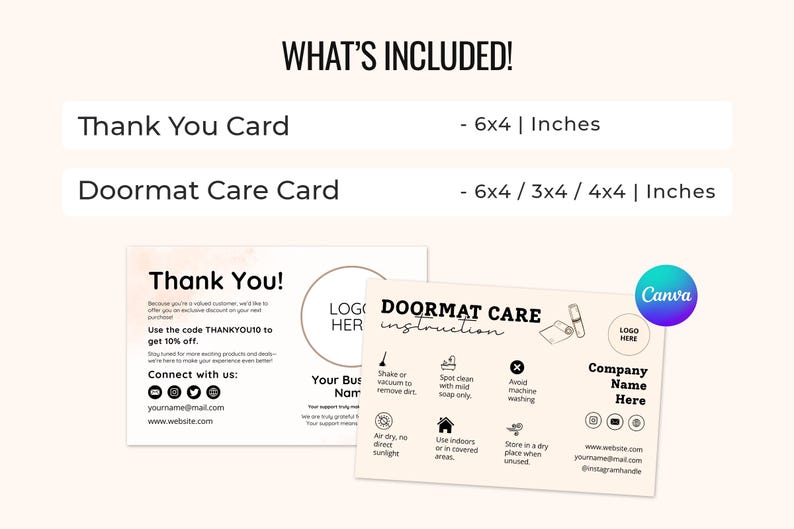Doormat Flash Card.pdf Printable Doormat Care Card Template, Custom Instructions and Guide ...