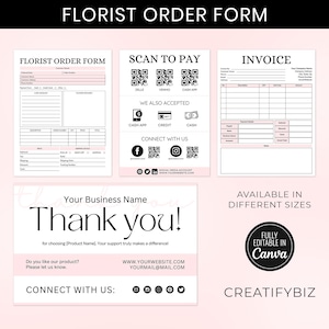 Afdrukbaar bloemistbestelformulier, bewerkbare sjabloon bloemenbestelformulier, zakelijk bloemistbestelblad, bloemenbestellingtrackerdocument F-13
