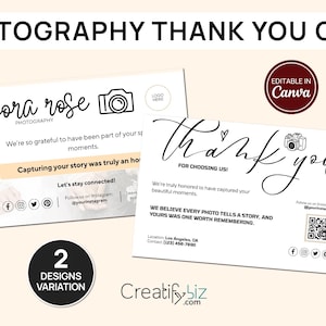 Fotografie Geschäft Dankeskarte, bearbeitbare Canva Vorlage für Kundenkarte, Fotostudio Branding, benutzerdefiniertes Design & druckbarer Download