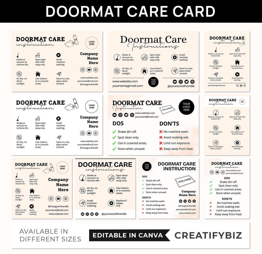 Doormat Flash Card.pdf Printable Doormat Care Card Template, Custom Instructions and Guide ...