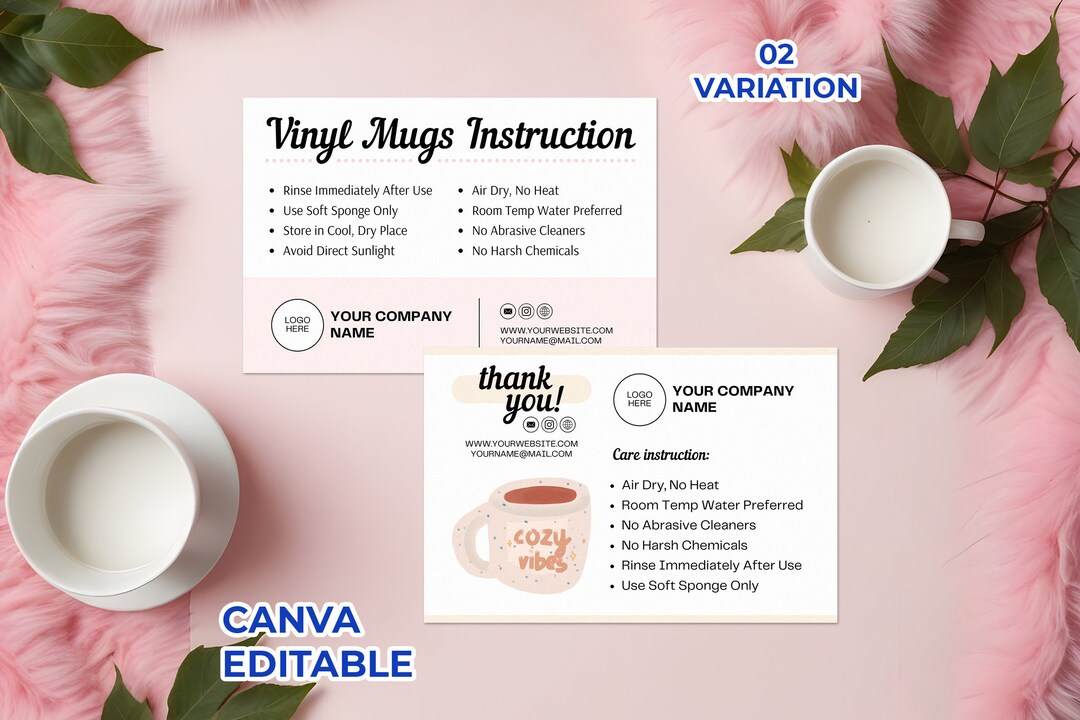 Printable Care Card Template for Vinyl Mugs Tumbler Cup Care Card Small ...