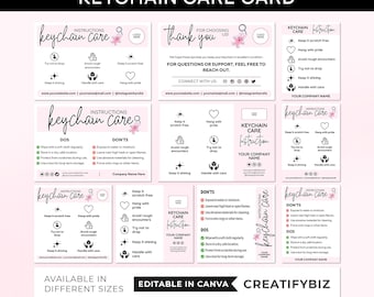 Printable Keychain Care Card Template, Canva Instructions Guide, Personalized Small Business, Product Label Packaging