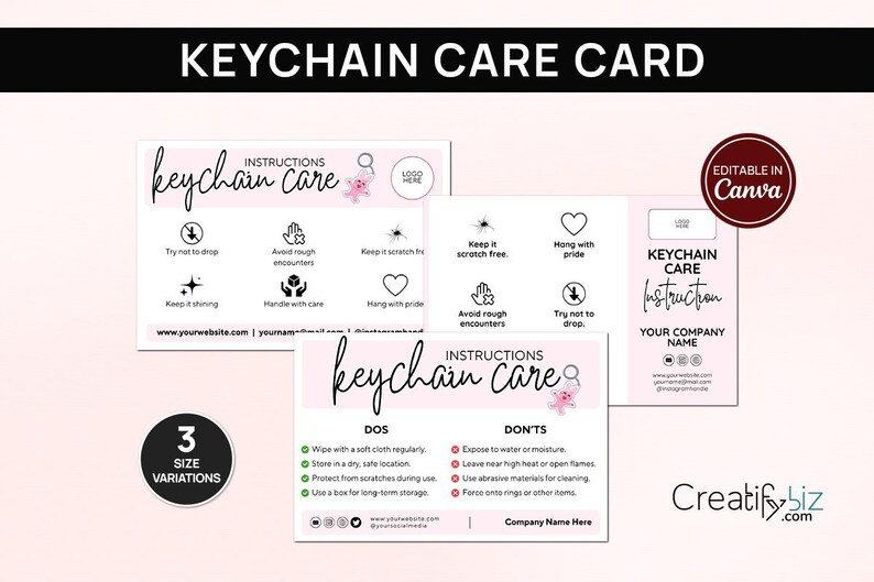 Printable Keychain Care Card Template, Canva Instructions Guide ...