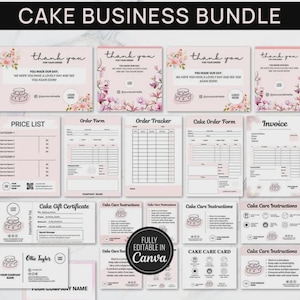Bearbeitbares Kuchen Business Vorlagen-Bundle, Hausbäckerei-Business-Vorlagen-Bundle, Kuchenpflege-Karten, Kuchenschnittanleitung, Kuchenpflege-Branding