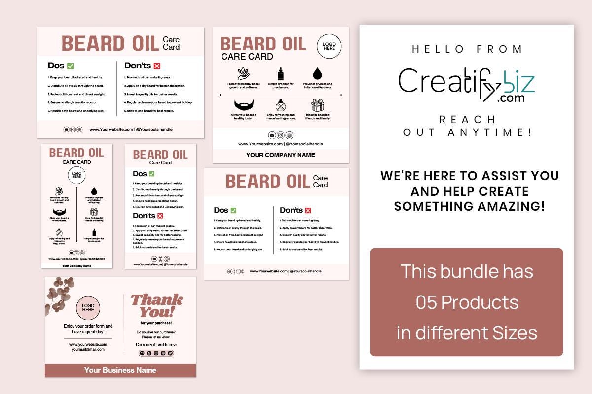 Beard Oil Care Card Template, Editable Canva Guide (digital Download ...