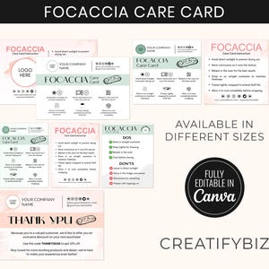 Bewerkbare kaartsjabloon focaccia-verzorging, aangepaste bewaarinstructies zuurdesembrood, zwart-wit moderne bakkerijgids, klein bedrijf