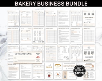 Bakery Business Canva Template Bundle, Forms, Price Sheet, Branding Kit (Printable, Editable)