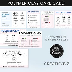 Onderhoudskaart polymeerklei, bewerkbare canvas afdrukbare sjablonen, sieradeninstructies, polymeerklei sieradenoorbel, zakelijke bedankkaart