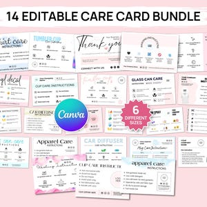 Care Card Bundle, Editable Canva Printable Planner Templates, Car Diffuser, Vinyl Decal, Shirt, Tumbler Cup Care, Jewelry, Thank You Card