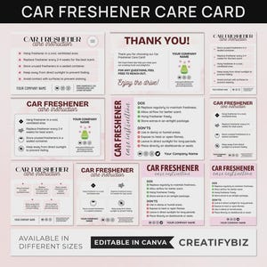 Printable Car Freshener Care Instructions Card Template for Small Business Packaging Insert 6×4 Inches