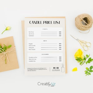 Plantilla de lista de precios de velas, guía de precios editable en Canva (5x7 y 10x8) imagen 3