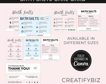Bath Salts Care Card Template, Minimalist Thank You Card (Canva Editable)