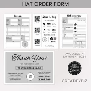 Hat Order Form, Editable Canva Templates, Custom Hat Order Form, Hat Template, Invoice Template, Order Tracker, Printable Small Business