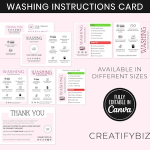 Washing Instructions Care Card Template, Printable Washing Care Instructions Card, Clothing Care Card Shirt Packaging Insert Thank You