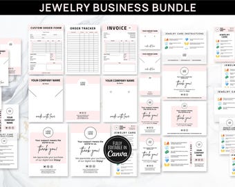 Printable Jewelry Business Template Bundle, Canva Invoice Template, Personalized Order Form Tracker, Custom Care Card, Thank You Packaging