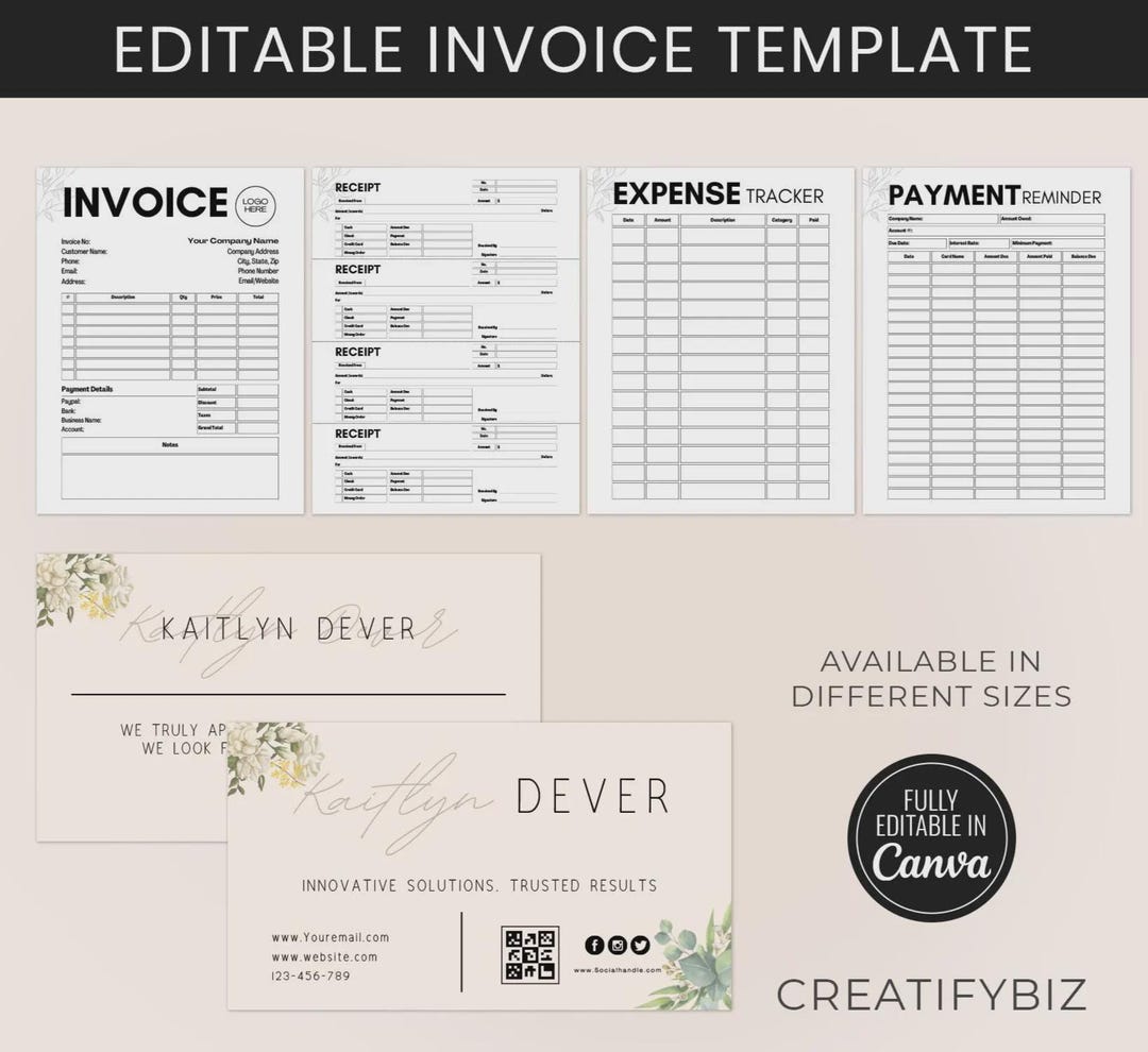 Editable Invoice Template Suite, Small Business Order Form, Receipt ...