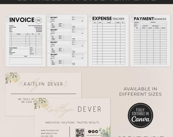 Editable Invoice Template Suite, Small Business Order Form, Receipt, Expense Tracker