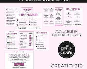 Editable Lip Scrub Care Card Template, Skincare Guide (Canva)