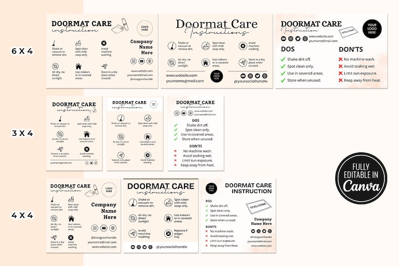 Doormat Flash Card.pdf Printable Doormat Care Card Template, Custom Instructions and Guide ...