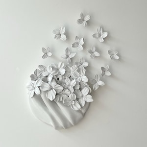 Handmade 3D Floral Art: Textured White Clay - Modern Wall Decor