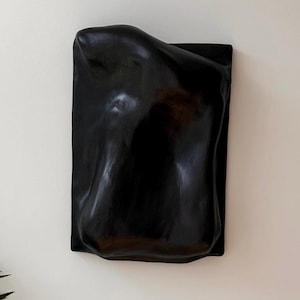 Black Textured Abstract Sculpture: 3D Contemporary Wall Art (30x40cm)