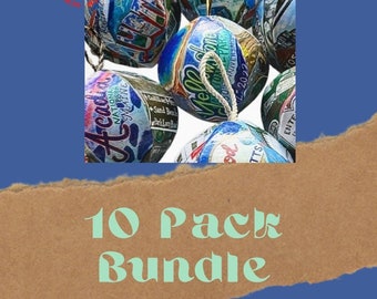 10 Pack Bundle- Hand Illustrated Travel Mini-Globe Ornaments Souvenirs