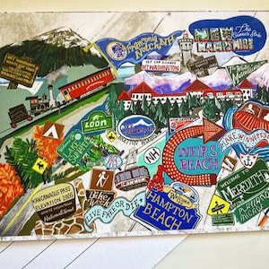 NEW Hand-Drawn New Hampshire Recreational Sites Postcard image 1
