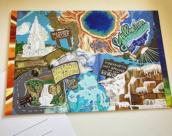 NEW Hand-Drawn Yellowstone National Park 150th Anniversary Postcard