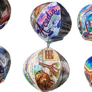 6 Pack Bundle Hand Illustrated Travel Mini-Globe Ornaments Souvenirs image 2