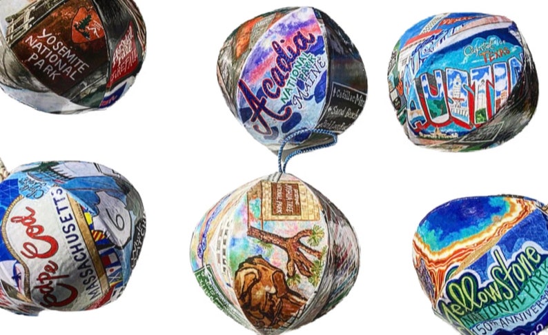 6 Pack Bundle Hand Illustrated Travel Mini-Globe Ornaments Souvenirs image 2