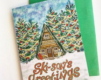 NEW Hand-Drawn "Ski-son's Greetings" Holiday Card