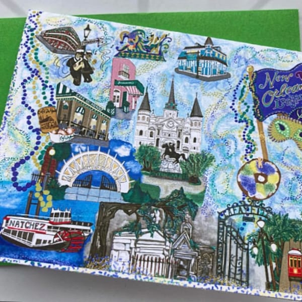 NEW Hand-Drawn New Orleans, Louisiana Sites Card