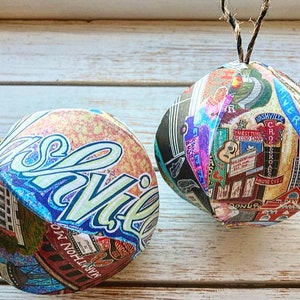 Hand-Drawn Nashville Tennessee Handmade Mini-Globe Ornament