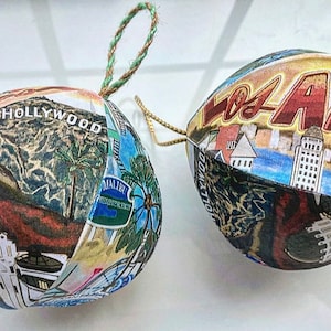 Hand-Drawn Los Angeles California Handmade Mini-Globe Ornament