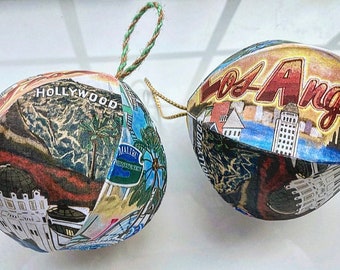 Hand-Drawn Los Angeles California Handmade Mini-Globe Ornament