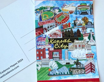 NEW Hand-Drawn Kansas City Sites Postcard