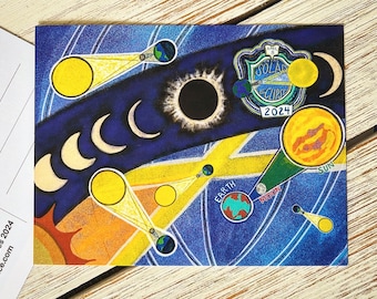 Total Solar Eclipse 2024 Hand-Drawn Postcard