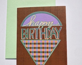 NEW Hand-Drawn Checker Deco Style Happy Birthday Card