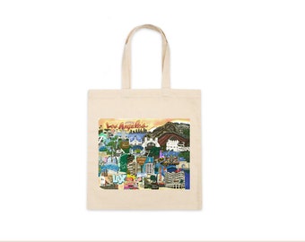 Hand-Drawn Los Angeles, CA Printed Cotton Standard Tote- Made to Order