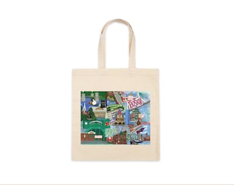Hand-Drawn Boston, MA Printed Cotton Tote- Made to Order