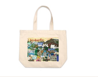 Hand-Drawn Los Angeles, CA Printed Large Cotton Tote- Made to Order