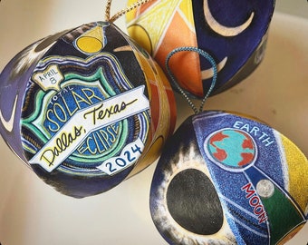 Limited Edition Hand-Drawn 2024 Total Solar Eclipse Custom Location Mini-Globe Ornament