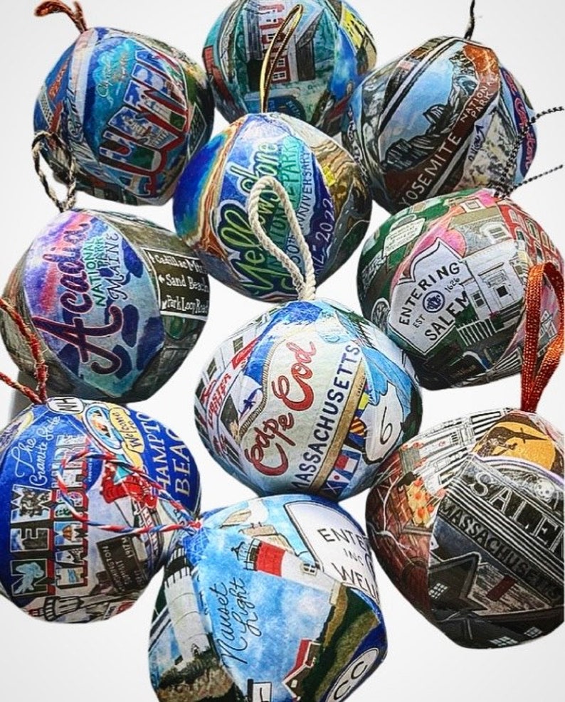 6 Pack Bundle Hand Illustrated Travel Mini-Globe Ornaments Souvenirs image 5