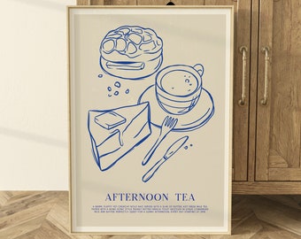 Hong Kong Afternoon Tea Print — Aesthetic, Trendy, Minimal, Neutral, Asian Food, Pinterest, Kitchen, Wall Art, Hand Drawn, Bread