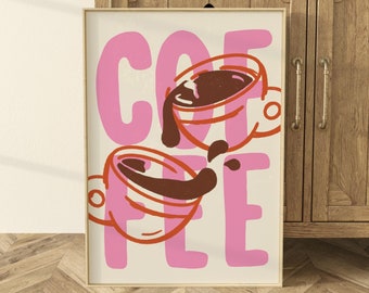 Coffee Print — Aesthetic, Trendy, Minimal, Neutral, Food, Pinterest, Kitchen, Wall Art, Hand Drawn, Illustration