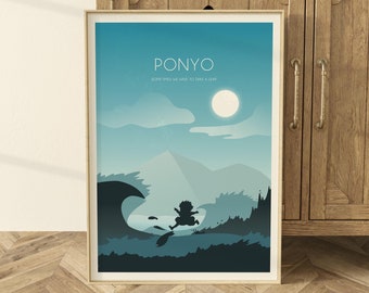 Lámina artística de Ponyo: Ilustración minimalista de la película Ghibli (descarga digital)