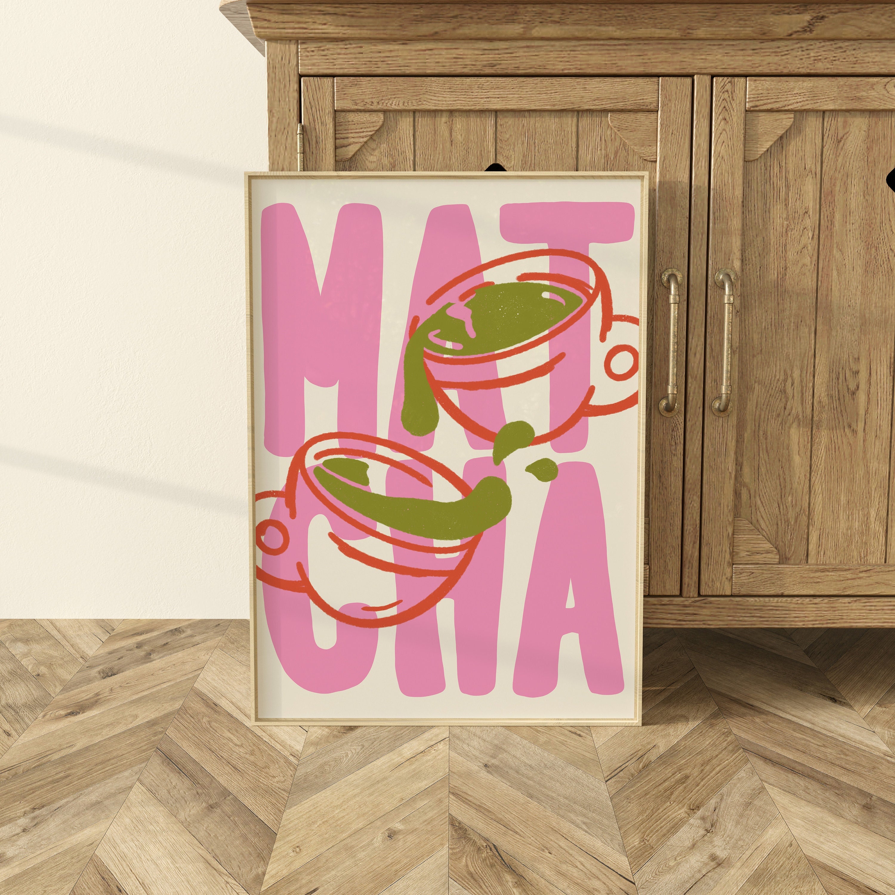 Matcha Tea Print — Aesthetic, Trendy, Minimal, Neutral, Asian Food, Pinterest, Kitchen, Wall Art, Hand Drawn, Illustration